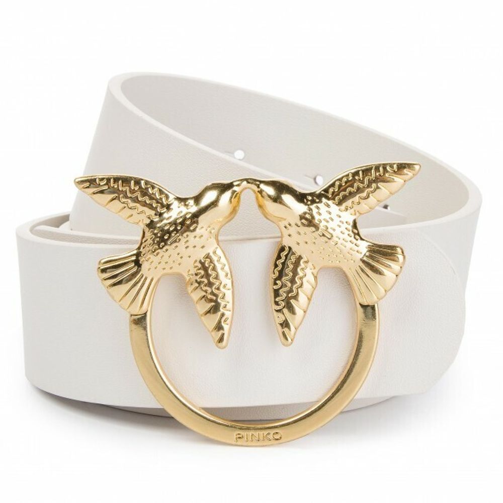 LOVE BIRDS SIMPLY LEATHER BELT - white–gold / M (95см)- M (95см)