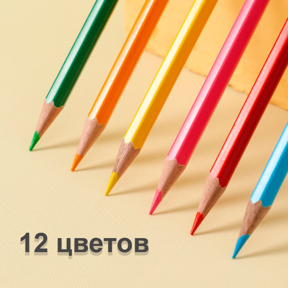 Карандаши цветные Deli "i Select", 12 цветов, дерево, картон