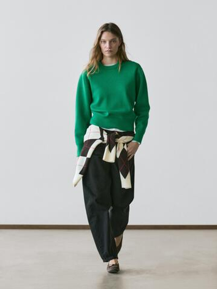 Massimo Dutti Хлопковый вязаный свитер, зеленый