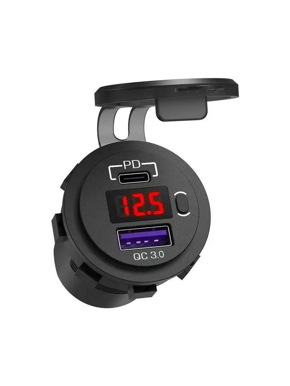 Розетка USB QC 3.0, PD с вольтметром и выключателем