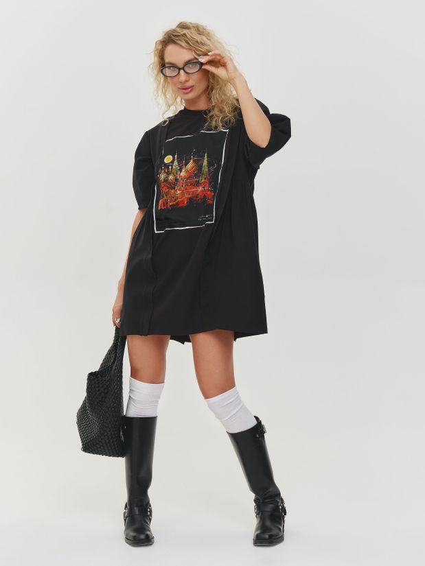Платье футболка с принтом МОСКВА, черное