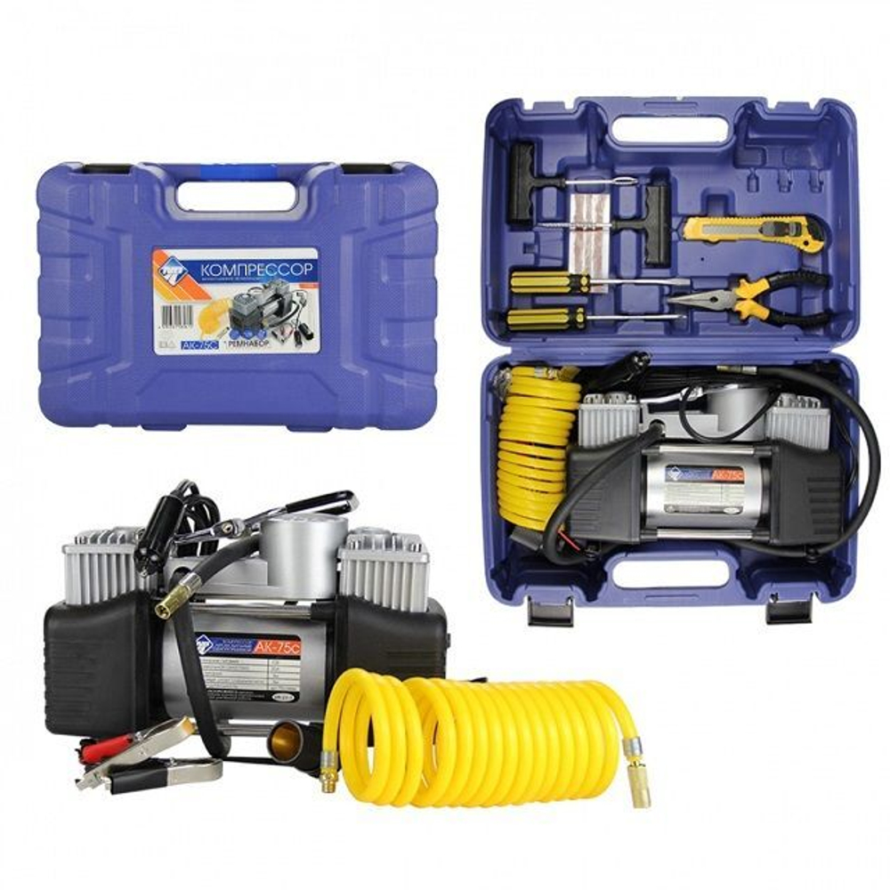 Компрессор Nova Bright 12V,АК-75С 2хпоршневой 47800 инструмент,в кейсе