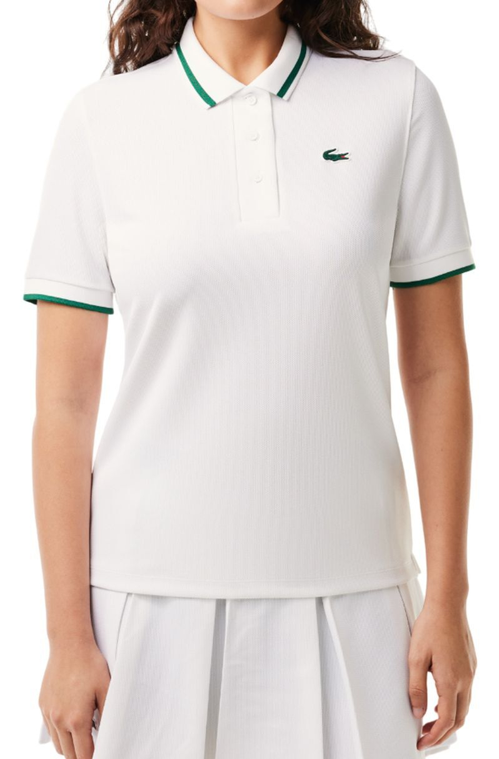 Женское поло Lacoste Pique Polo Shirt With Contrast Striped Collar - белый