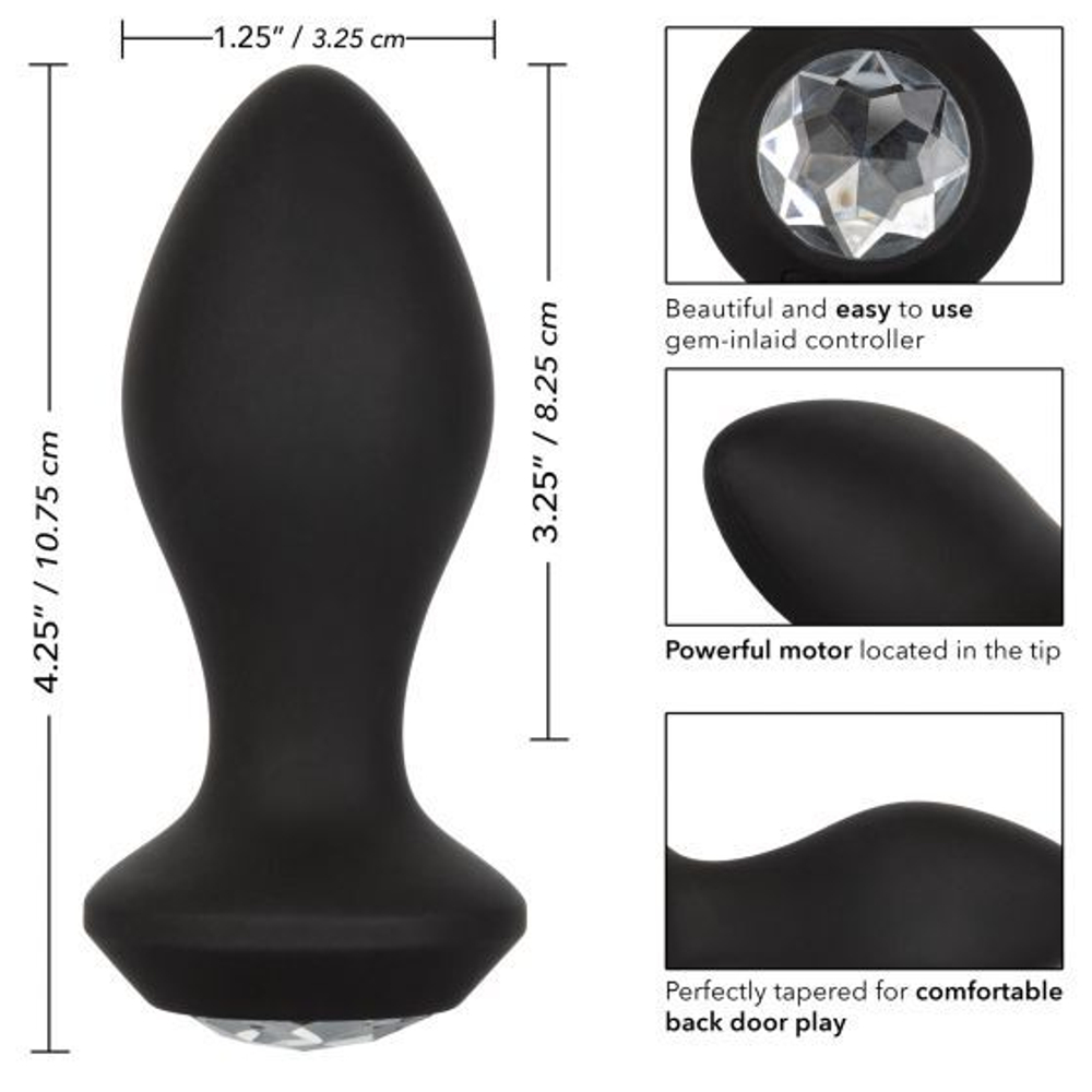 Черная анальная пробка 10,75см с вибрацией и кристаллом California Exotic Novelties Power Gem Vibrating Crystal Probe SE-0385-15-3