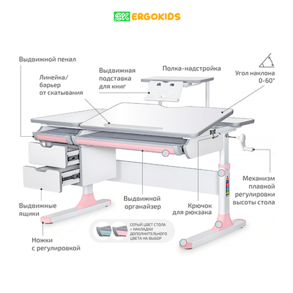 Стол письменный для школьников Ergokids Hamilton BD-680 с полкой S50