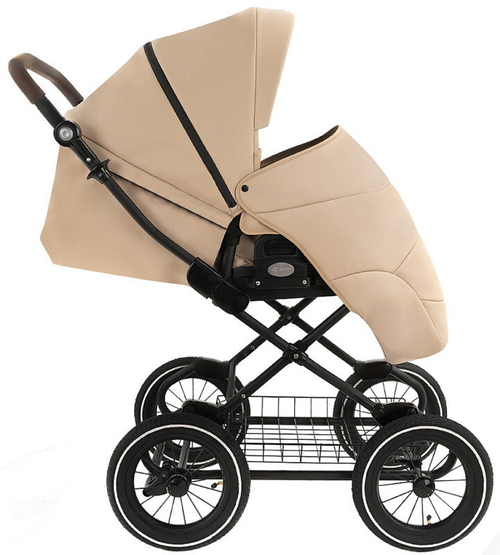 Детская коляска Roan Bass Next Classic Кожа d12 3 в 1 с автокреслом Elo Lux EduSky Black RCL302/1 Caramel