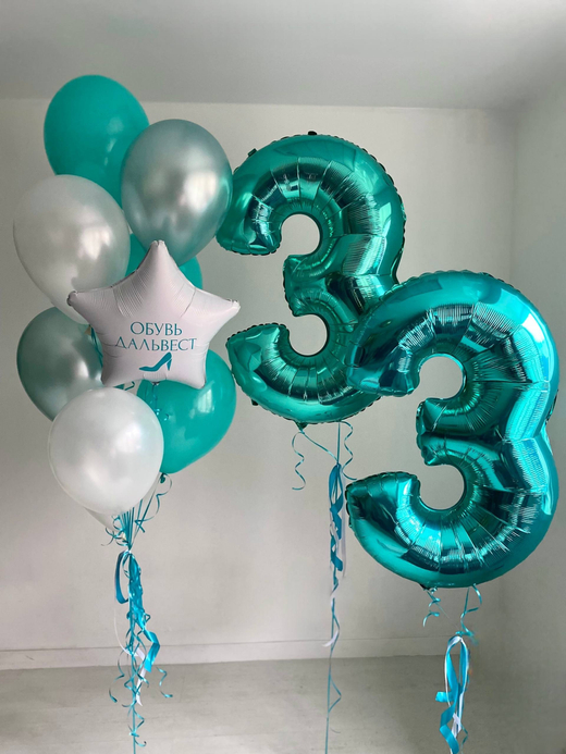 Воздушные шары на день рождение компании организации белый/бирюза №3932