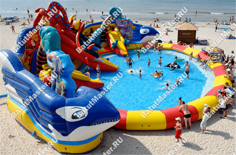 Надувной наземный аквапарк «Аквасфера» с бассейном, 20x18.5x7 м.