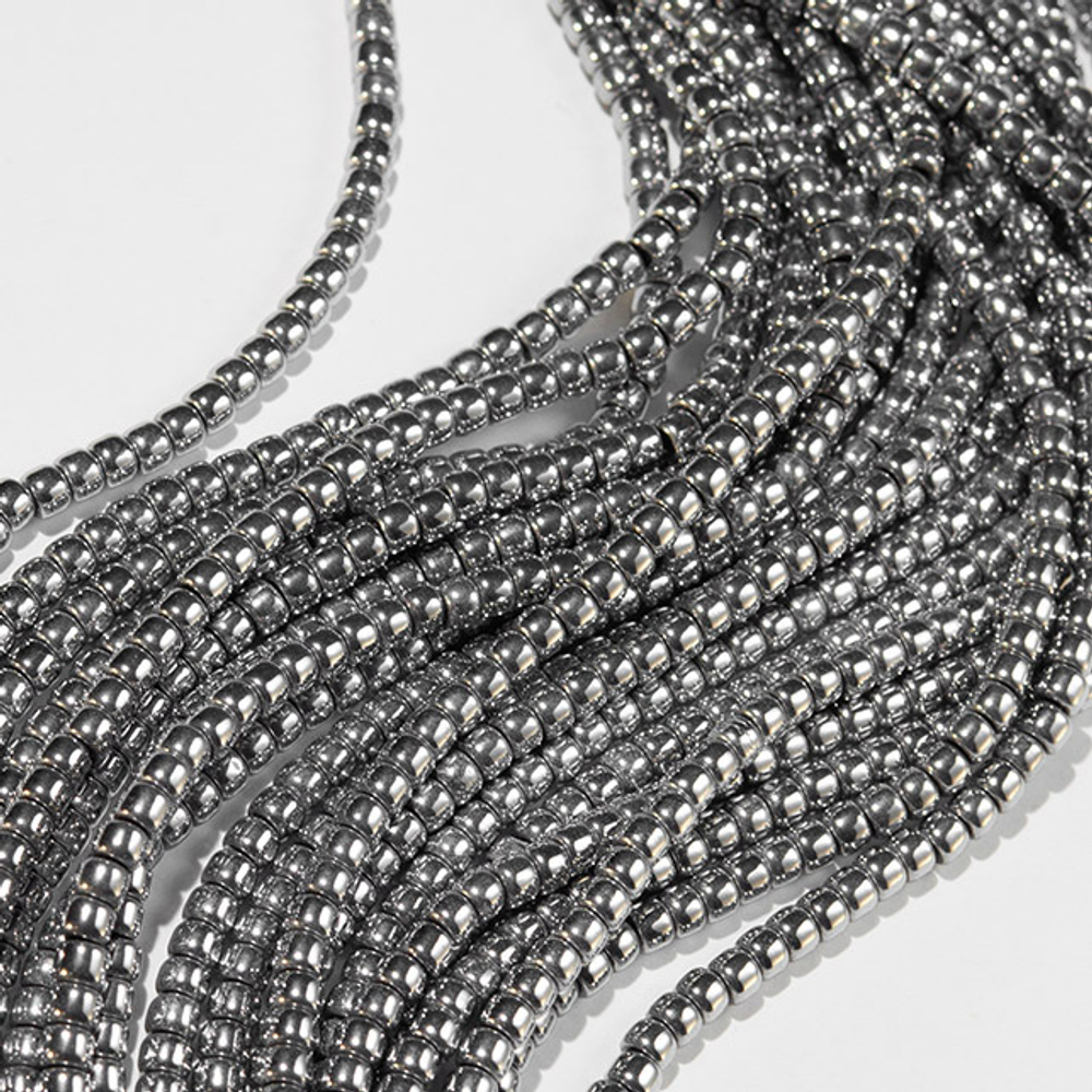 Гематин (гематит), оттенок "Родий", бочонок 3*4мм