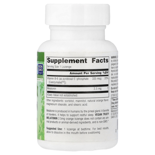 Source Naturals, Vegan True®, мелатонин, апельсин, 60 пастилок