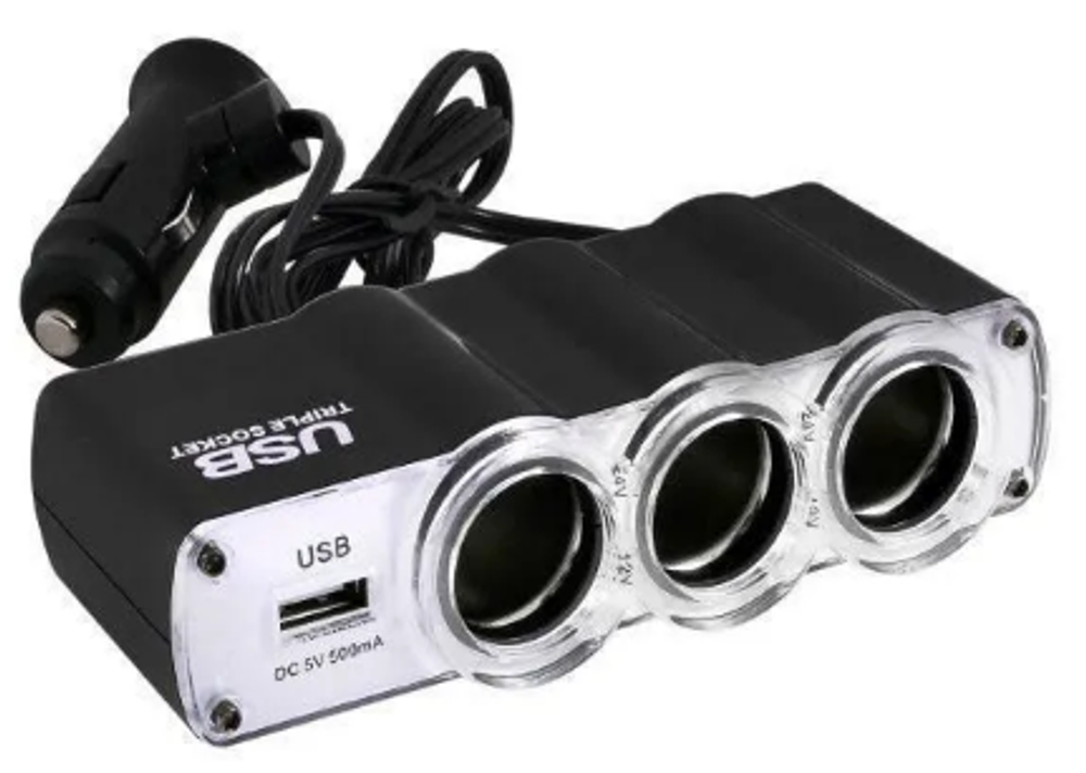 Разветвитель прикуривателя 3гнезда + 1USB+ провод КОРОТ\Weifeng\СРЕДН Гобр/черн RV-002/WF0120/WF015