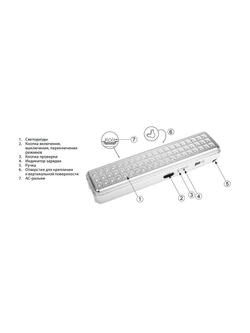 Фонарь-светильник аккумуляторный Accu9-L60-wh аварийный 60SMD яркий 300лм 2ч/эконом 90лм 6ч 220В аккум. Li-ion 3.7В 2.4А.ч бел. JazzWay 5024540