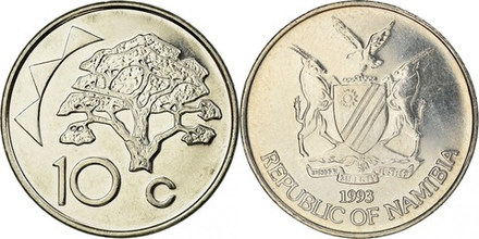 Намибия 10 центов, 1993-2023 Верблюжья колючка, дерево XF