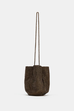 ZARA СУМКА-МЕШОК ИЗ МЕТАЛЛИЗИРОВАННОЙ ТКАНИ, КОРИЧНЕВЫЙ