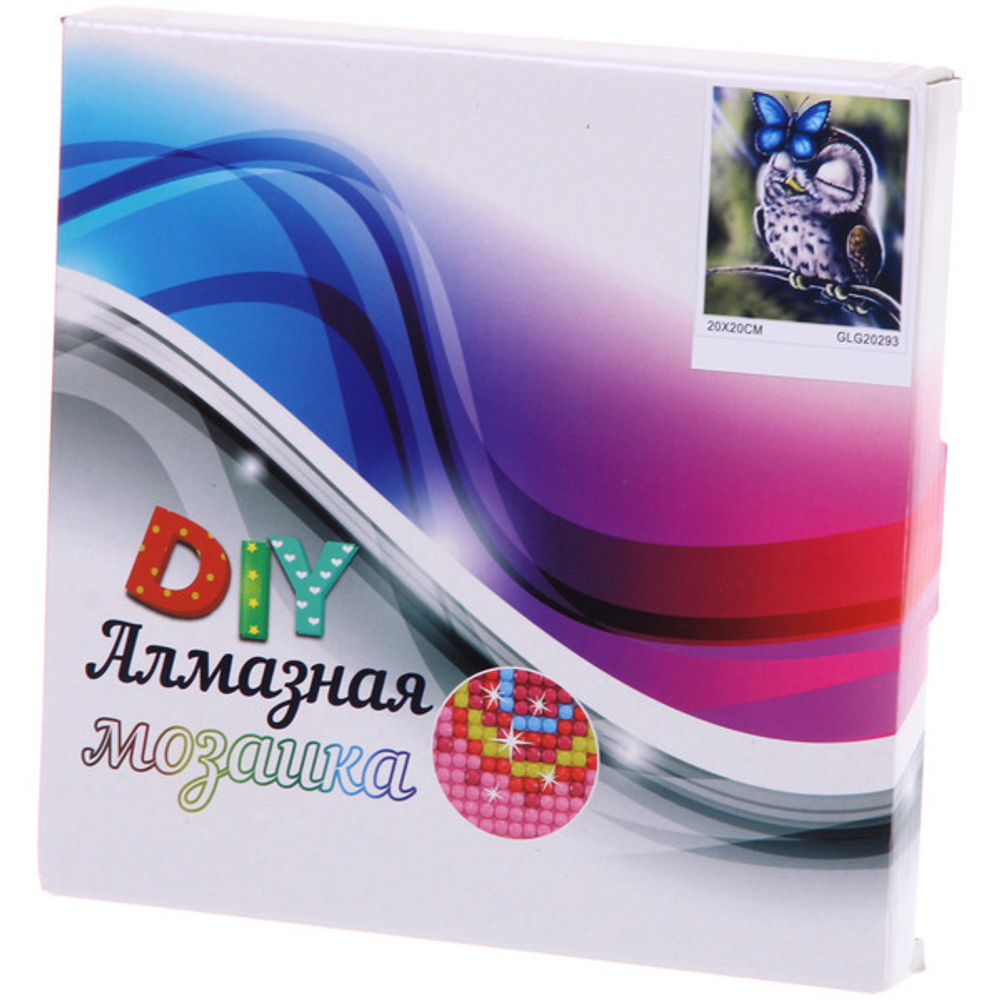 Алмазная мозаика на подрамнике с полным заполнением»МИР ЯРКИХ КРАСОК», довольный совёнок, 20*20см