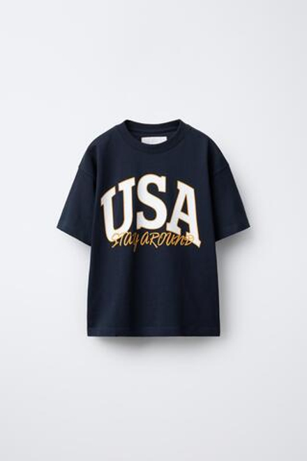 ZARA ФУТБОЛКА В УНИВЕРСИТЕТСКОМ СТИЛЕ, МОРСКОЙ СИНИЙ