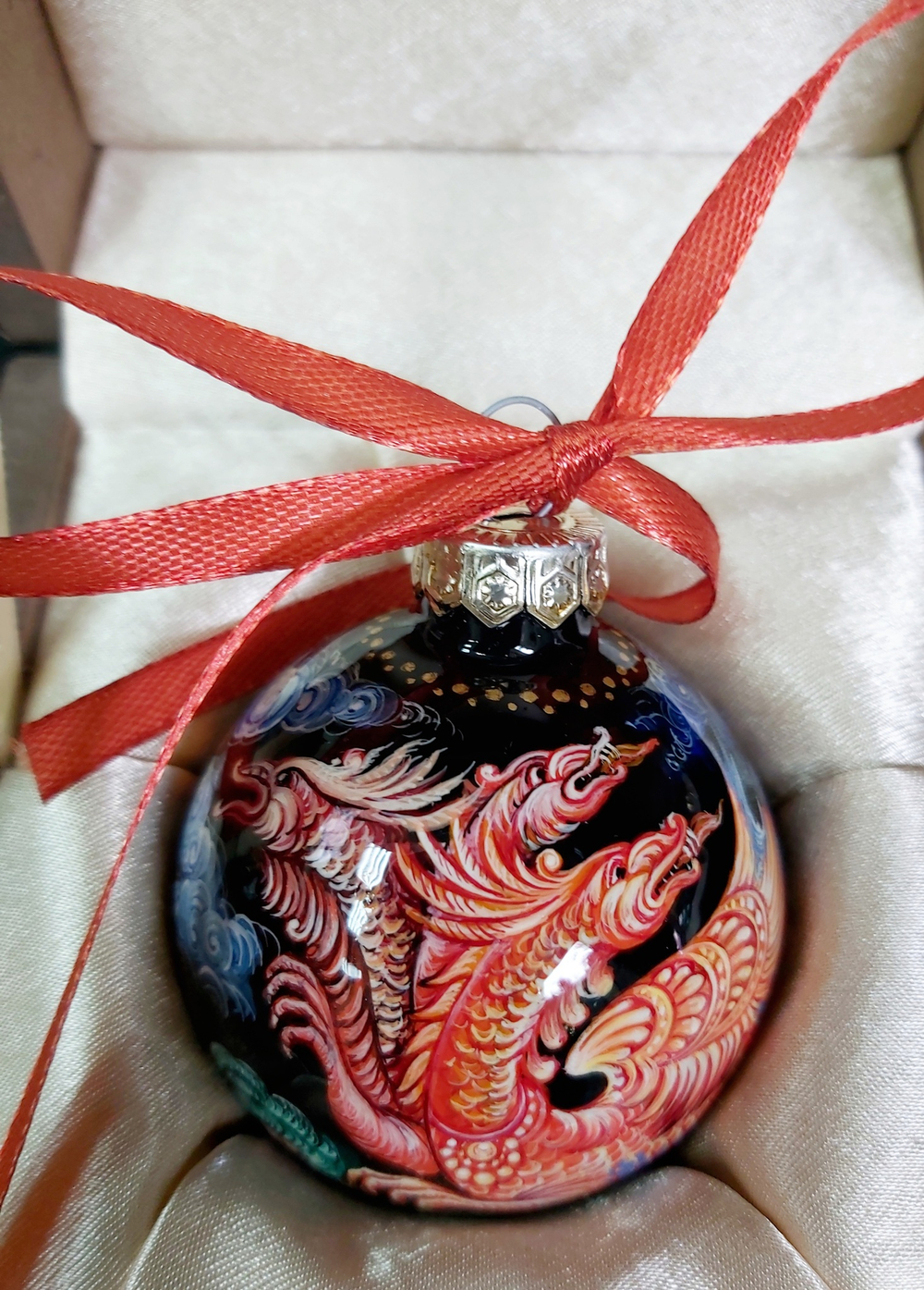 Шар новогодний с ручной росписью  Палех "Дракон Горыныч"