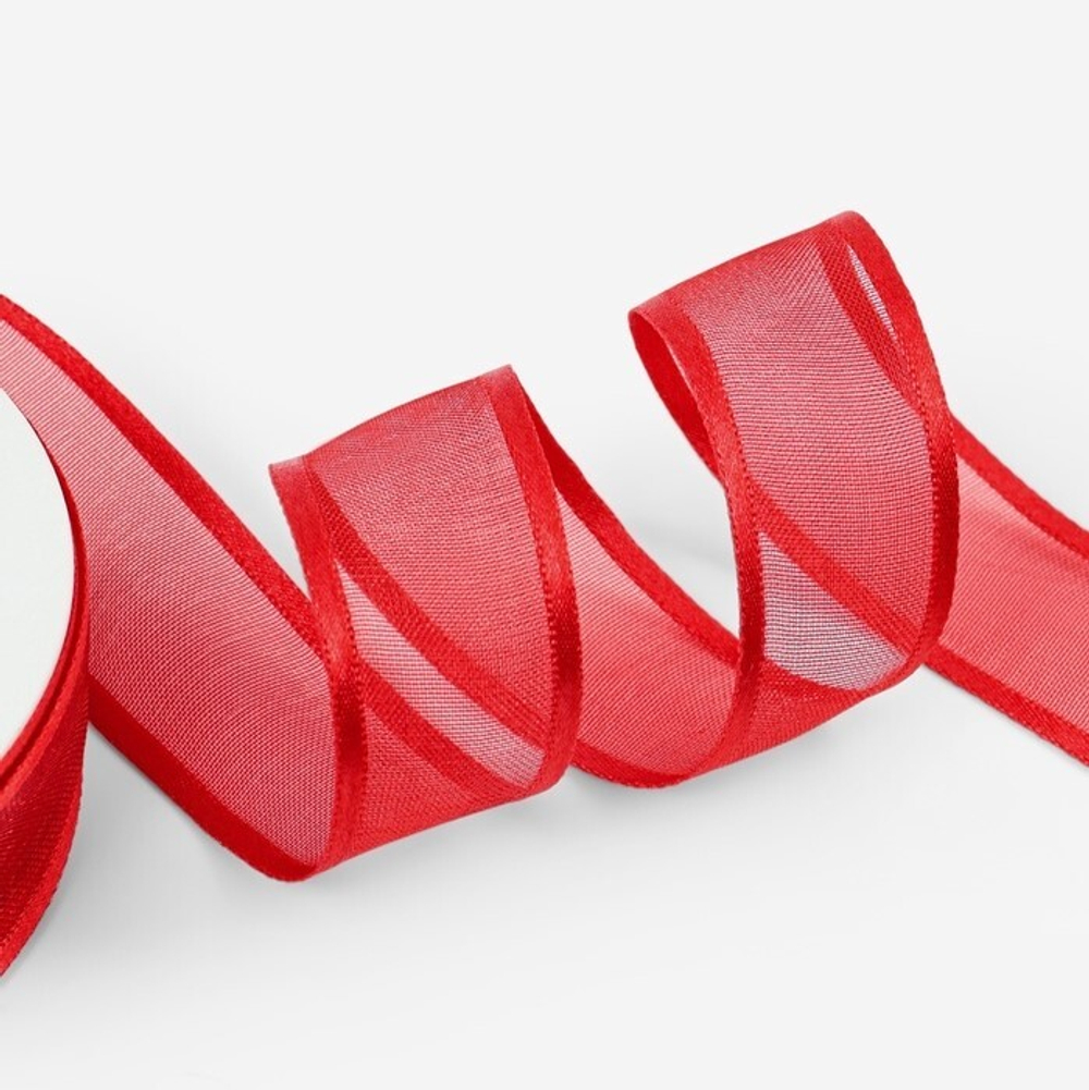 Лента декоративная 2 см (капрон/атлас красный), 18 м