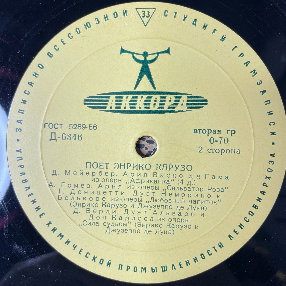 Винтажная виниловая пластинка LP Энрико Карузо Enrico Caruso Поет (СССР 1960)