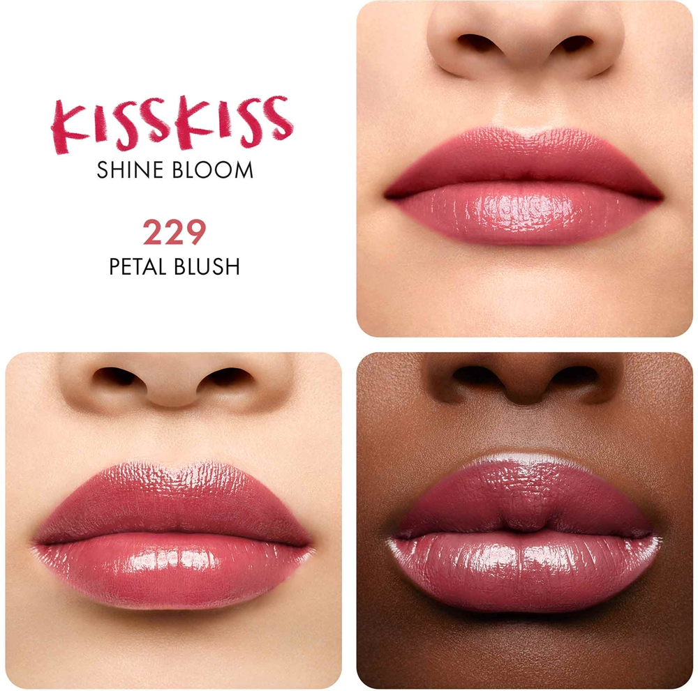 GUERLAIN KissKiss Shine Bloom - Блестящая помада оттенок 229 Petal Blush, 3 g