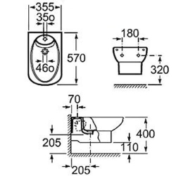 Биде подвесное Roca Dama Senso 357515000 схема