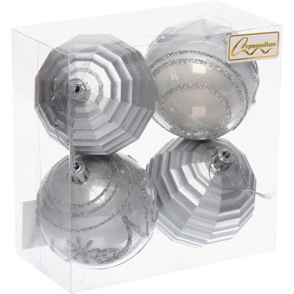 Набор шаров «Зимний коллаж» 7 см (в наборе 4 шт), Серебро