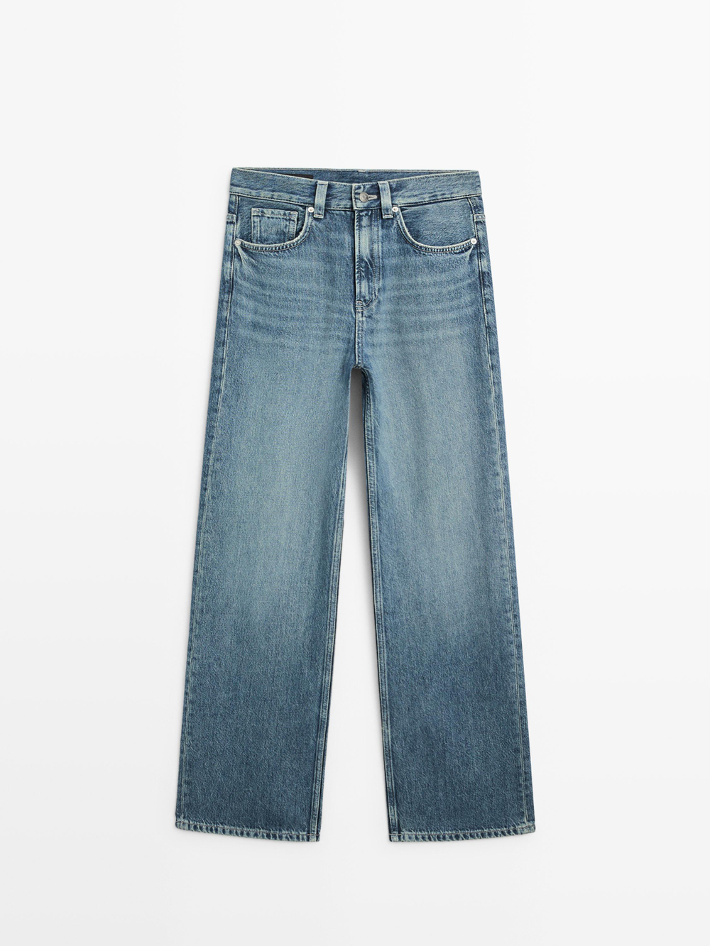 Massimo Dutti Джинсы с высокой талией и широкими штанинами, средне-синий