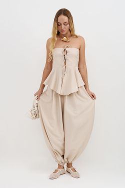 Брюки алладины из вискозы жемчужного цвета