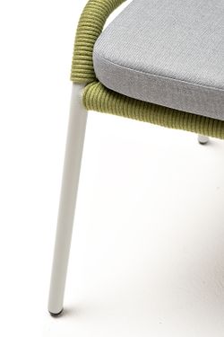 "Милан" стул плетеный из роупа, каркас алюминий светло-серый (RAL7035) муар, роуп салатовый меланж круглый, ткань светло-серая