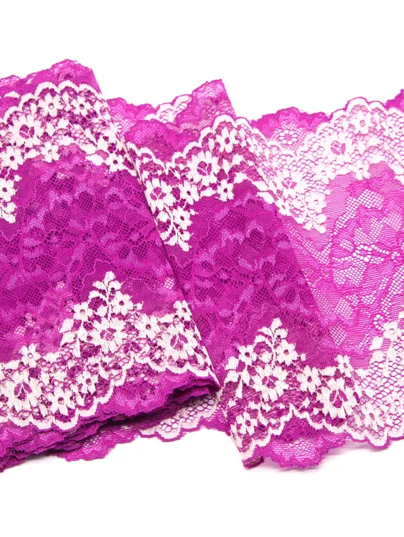 0597 Кружево эластичное 18 см, Италия, фуксия/айвори 004