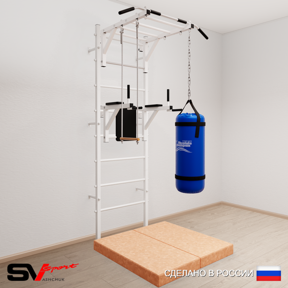 Шведская стенка Sv Sport 5437 (Турник рукоход/Брусья/Трапеция/Цепь/Мешок 30кг/Мат 1м)