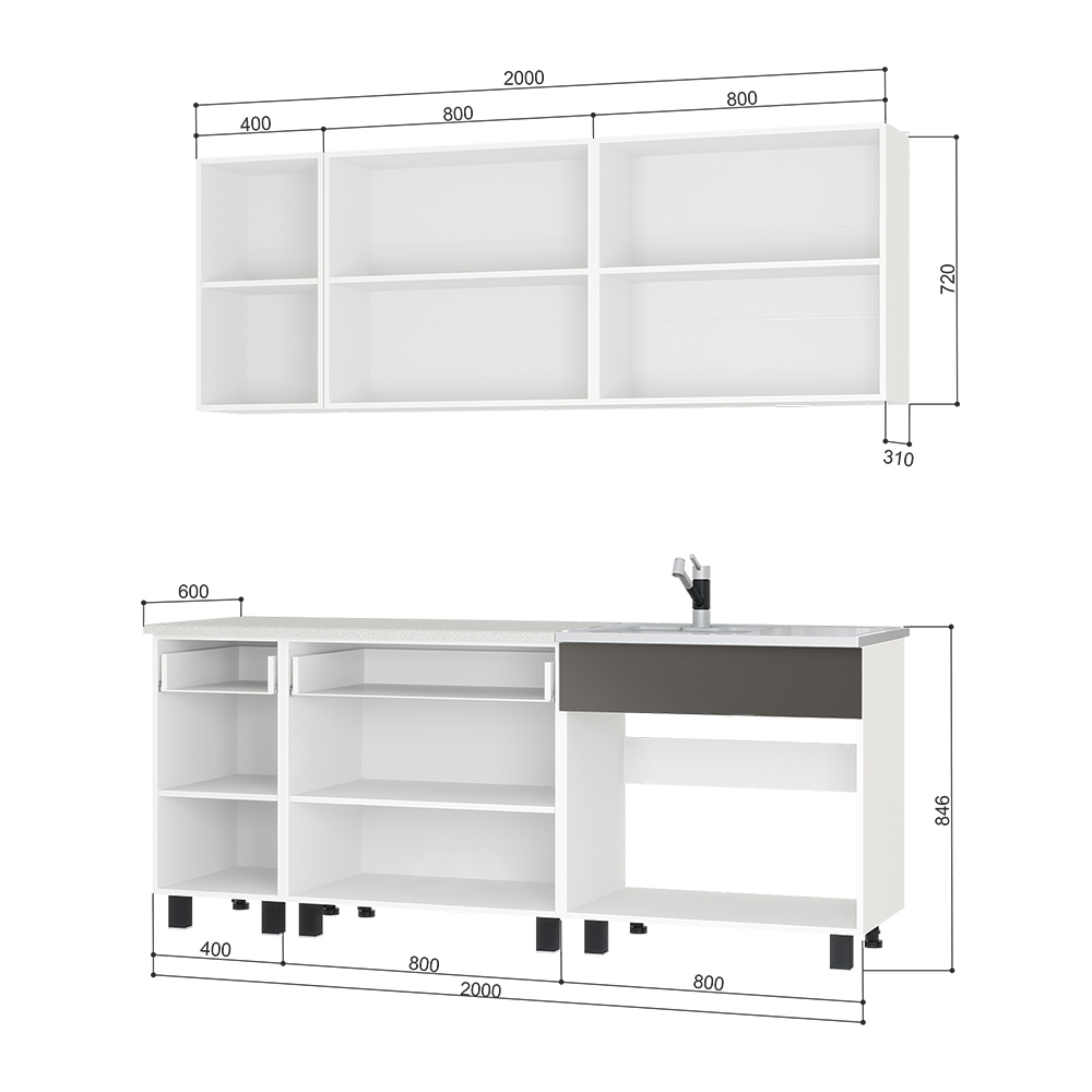 Кухня Дакота 2 м бетон пайн/графит