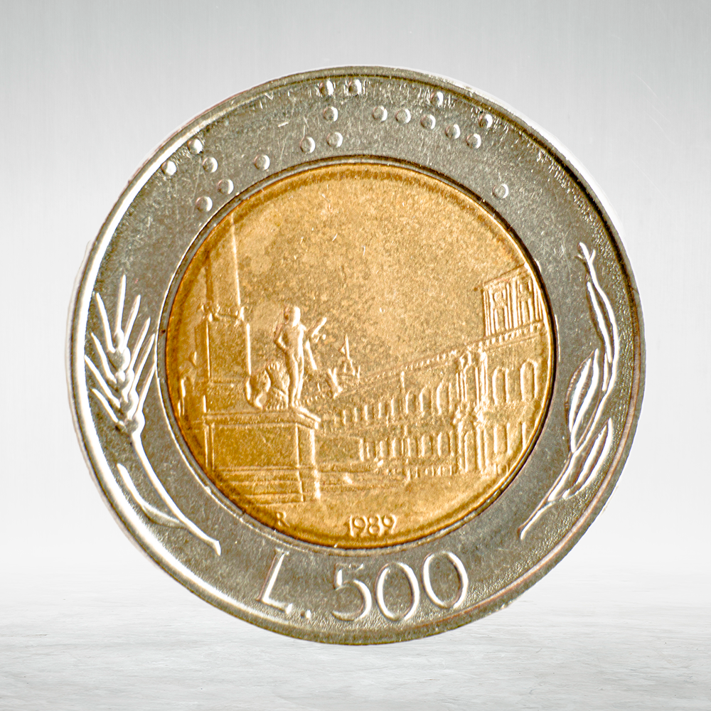 Italy 500 Lire 1989 R "Bimetallic – Head of Italy and Ship", XF