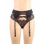 Пояс для чулок с ремешками и трусики Flower&bow, черные, XL-2XL