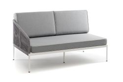 "Канны" правый модуль плетеный из роупа, каркас алюминий светло-серый (RAL7035) шагрень, роуп серый круглый, ткань серая 017