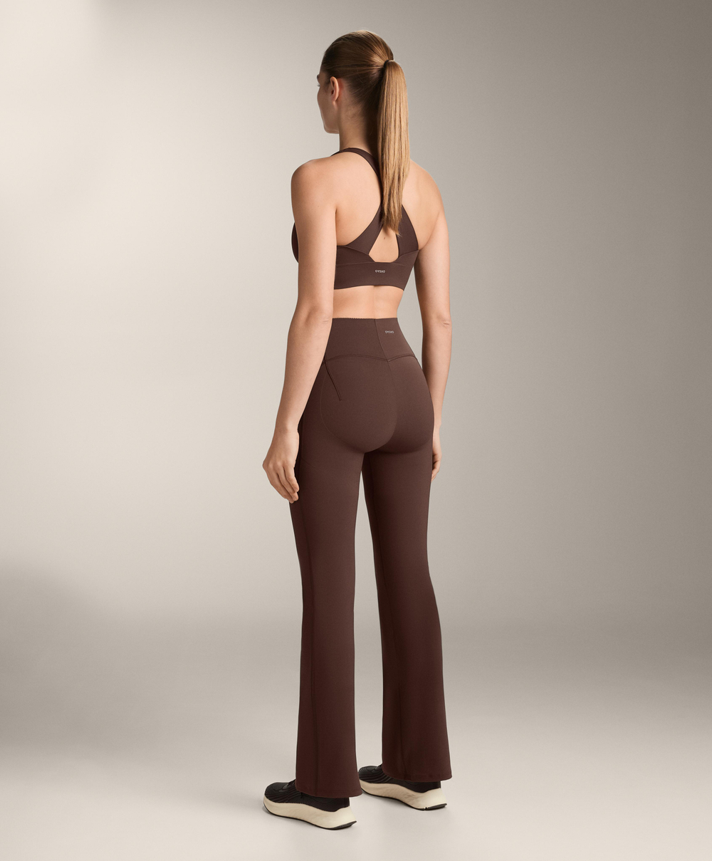 OYSHO Компрессионные брюки клеш Flare Compressive Raise Up, коричневый