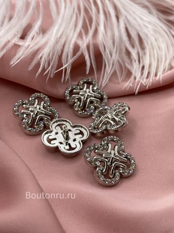 Пуговицы серебристые цветок (четырехлистник) в стразах ван кл