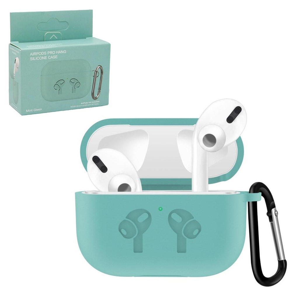 Чехол для AirPods Pro Hang Silicone HF (Mint Green) с карабином