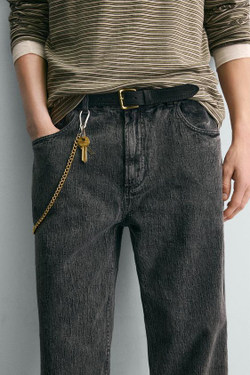 ZARA БРЮКИ STRAIGHT FIT ЖАККАРД, ТЕМНО-СЕРЫЙ