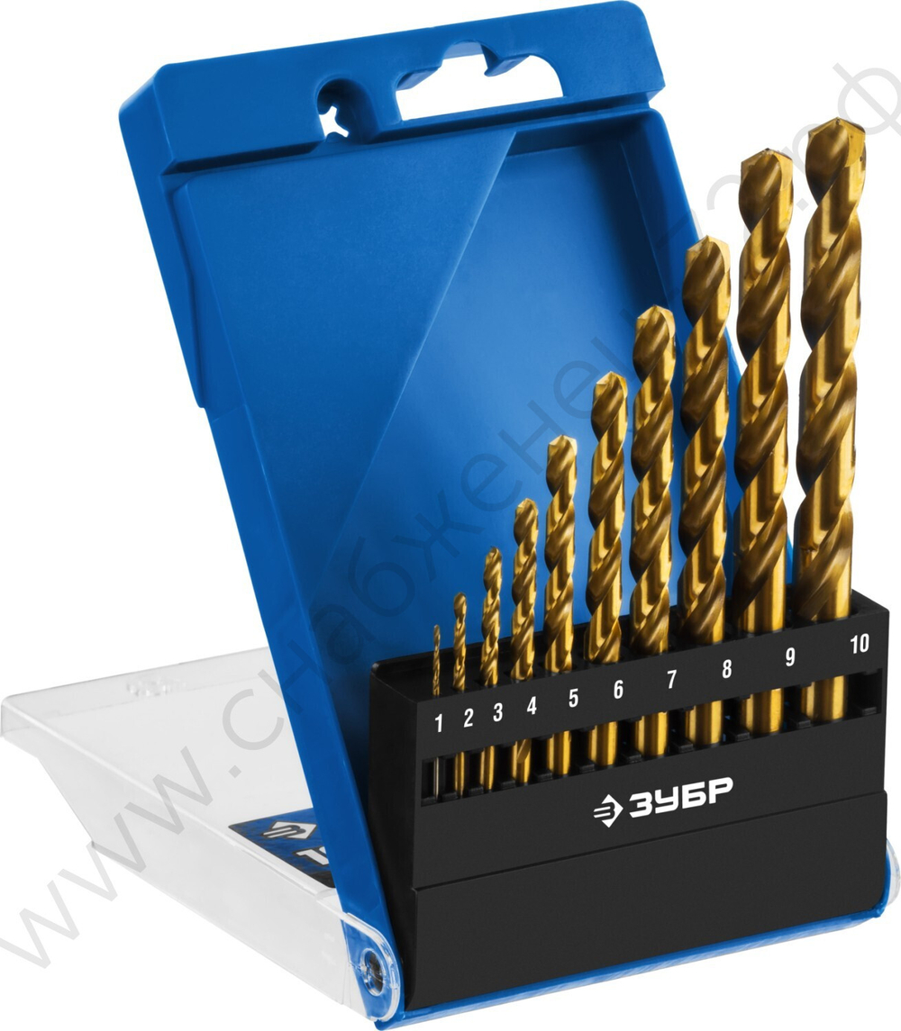 ЗУБР ТИТАН 10шт(1-10мм), Набор сверл по металлу, сталь Р6М5, класс А , титановое покрытие