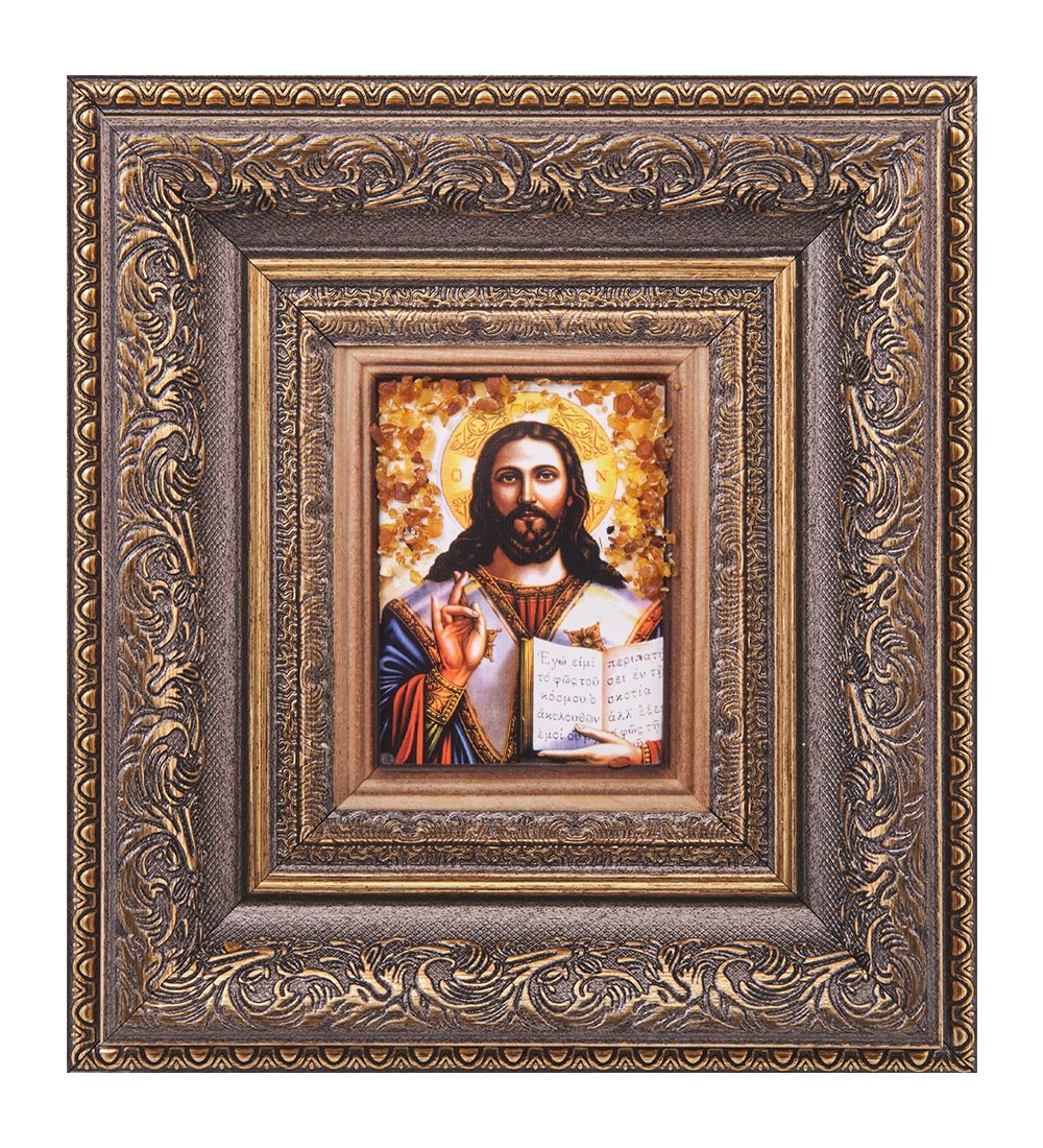 AMB-05/ 6 Икона «Иисус Христос» (с янтарной крошкой) H-22см
