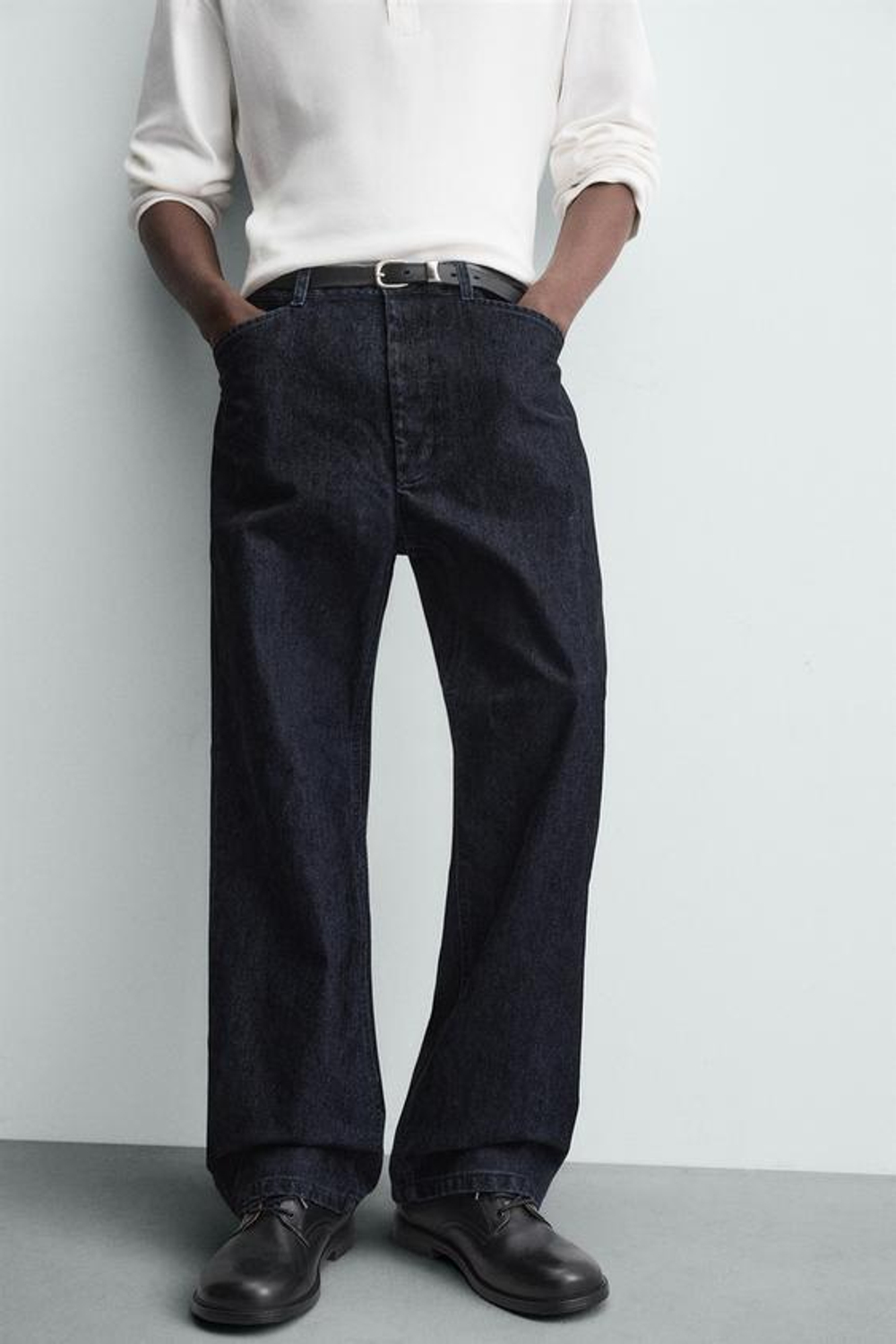 ZARA БРЮКИ RELAXED FIT С ФЛОКИРОВАНИЕМ, МОРСКОЙ ТЕМНО-СИНИЙ