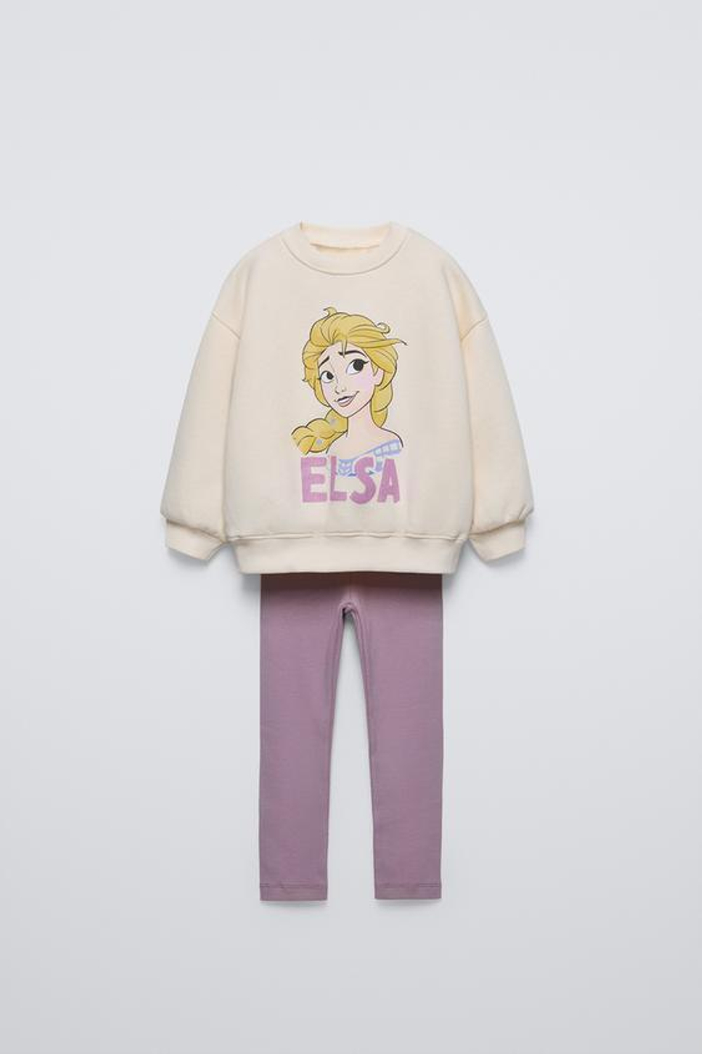 ZARA КОМПЛЕКТ ИЗ ТОЛСТОВКИ И ЛЕГИНСОВ ELSA FROZEN © DISNEY, СВЕТЛАЯ МАЛЬВА