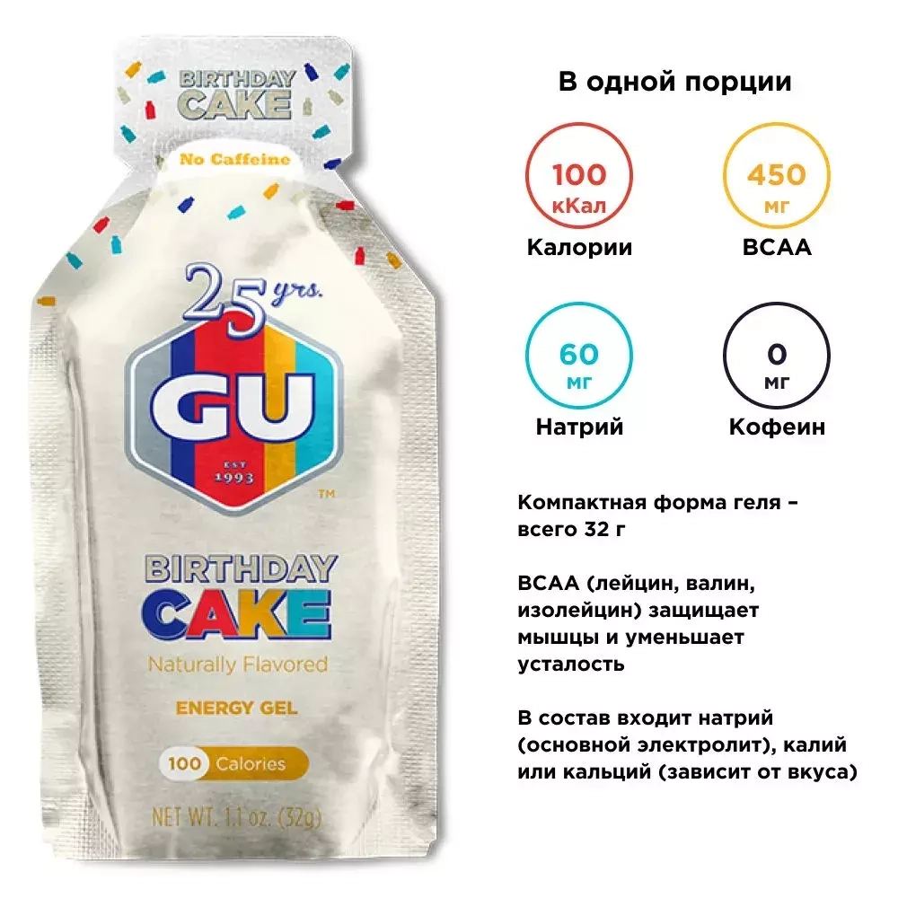 Энергетический гель GU ENERGY GEL (праздничный торт)