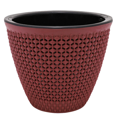 Кашпо для цветов пластиковое 1,6л d-16 см «Ротанг» Бордо (чёрная вставка)