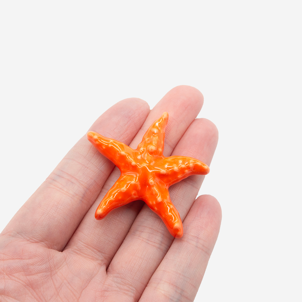 Бусина в форме морской звезды, 39*41мм, оранжевая, глазурированный фарфор