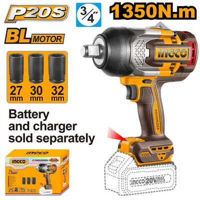 Аккумуляторный гайковерт BL 20В 1350Hm 3/4 без АКБ и ЗУ SUPER INGCO CIWLI201351 INDUSTRIAL