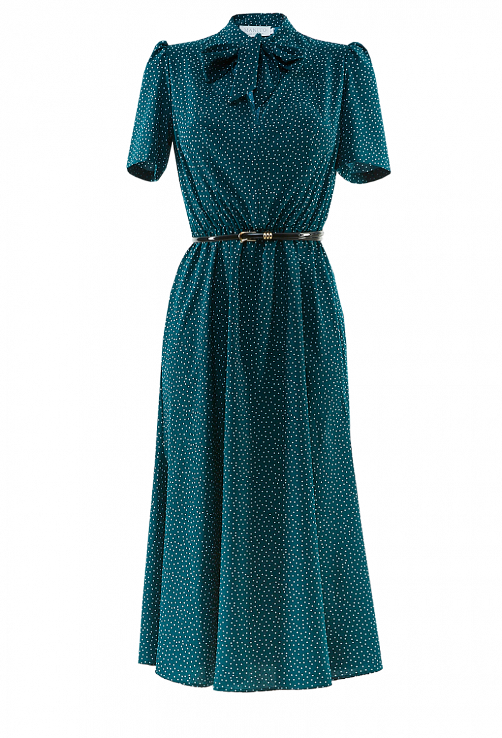 Платье с коротким рукавом в мелкий горох зеленое 05-02-20 SS