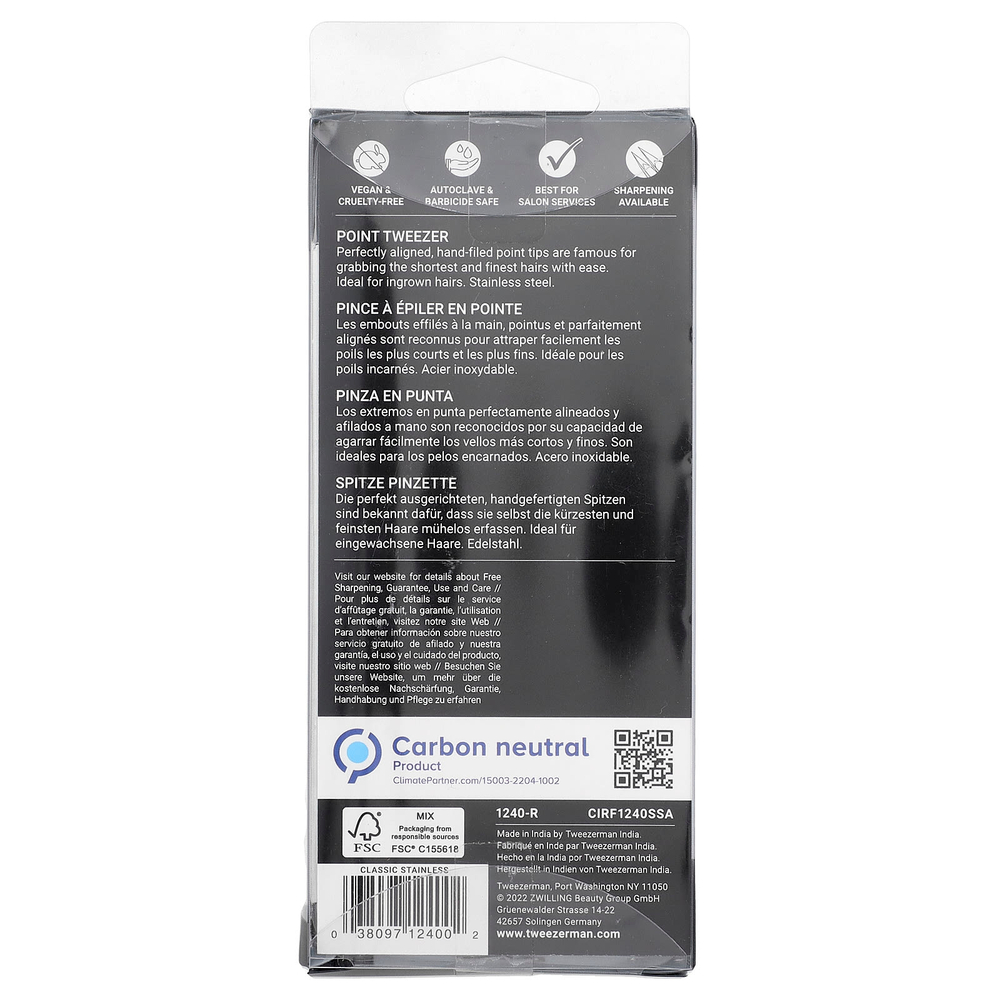 Tweezerman, заостренный пинцет, из высококачественной стали, 1 шт.