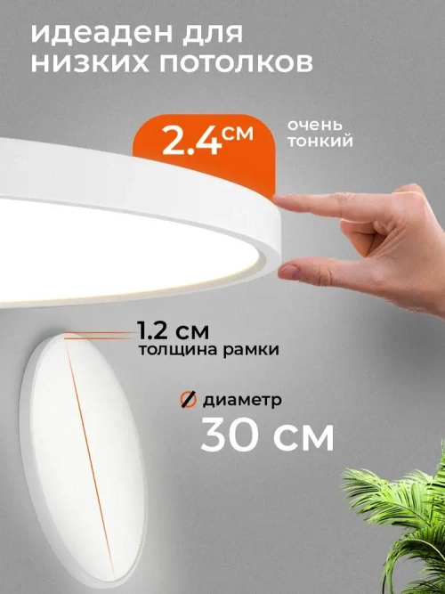 Люстра потолочная светодиодная Maghome 3000K/4000K/6500K, 24Вт, 30cm, 2.4cm толщиной ,белый